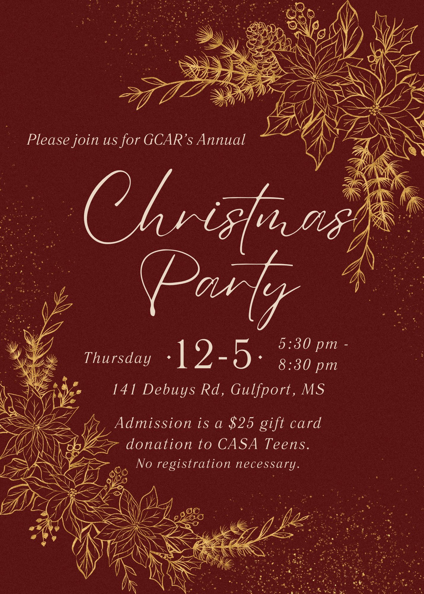 Red and Gold Elegant Christmas Party Invitation 1